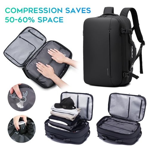 BANGE Air Compression System Backpack with electronic scaleVacuum Compression Travel Backpack,Expandable Backpacks with Pump for Airplanes (With Air Pump)
