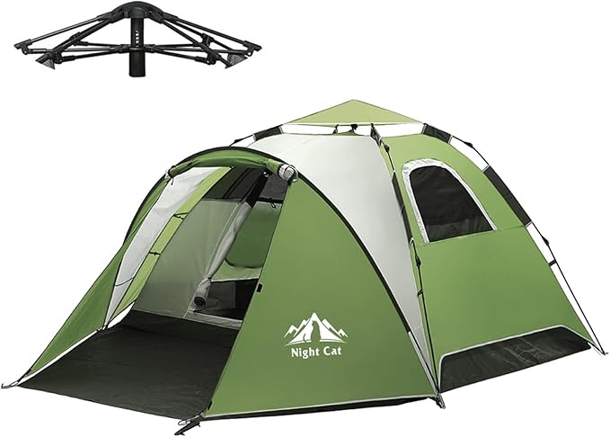 Night Cat Instant Popup Tents 2-3 Persons with Footprint Tarp Easy Setup Camping Tent with Rainfly Double Layers Waterproof Automatic Hydraulic Mechaism