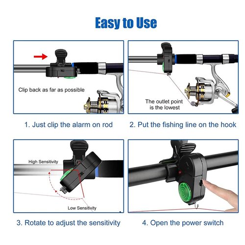 MuNanshan New 4Pcs Fishing Bite Alarm, Sensitive Electronic Fishing Alarms Indicator, Sound Bite Alert Bell with LED Lights