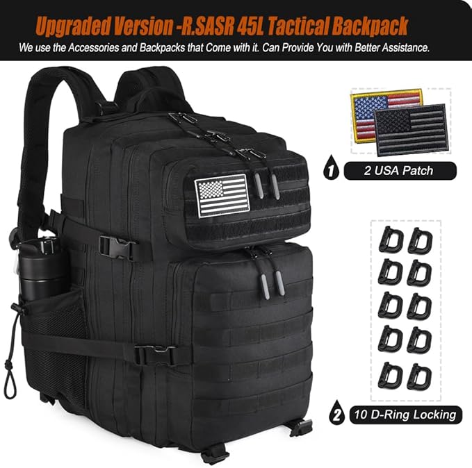Military Tactical Backpack 45L Large Tactical Backpack for Men, Hiking Rucksack With Bottle Holder
