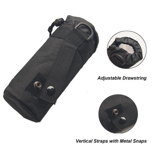 Lake Of Fire 2PCS Molle Nylon Tactical Water Bottle Holder, Drawstring Open Top (Black, Fits 10-40 Ounce Bottle)