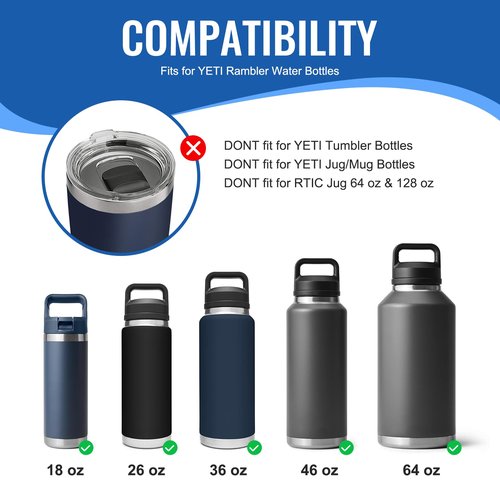 XACIOA Auto Spout Lid for YETI Rambler 18 26 36 64 oz Bottles, Clear Replacement Chug Lid for RTIC Water Bottles, Auto Flip Top with Push Button & Lock, Black