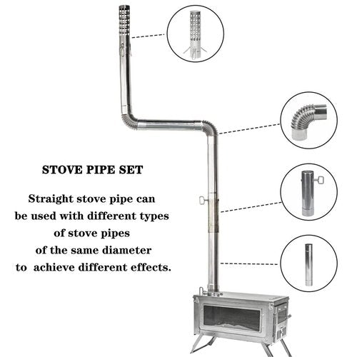Stove Pipe 2.36" Chimney Pipe Thicken Stainless Steel Solowilder Chimney Cap Wood Stove Flue Extend 14" (7 pcs)