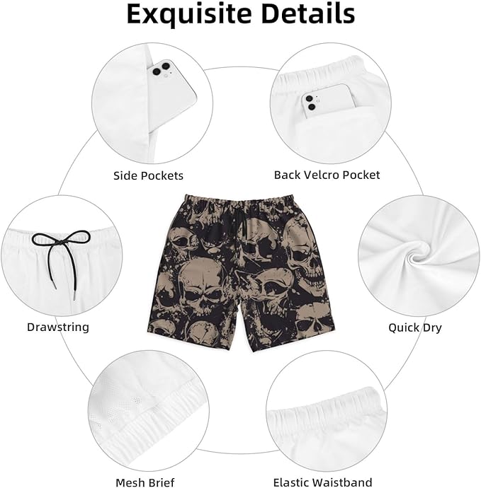 Mens Swim Trunks with Mesh Lining,Quick Dry Swimsuit Board Shorts Beach Pants Swimwear Bathing Suits