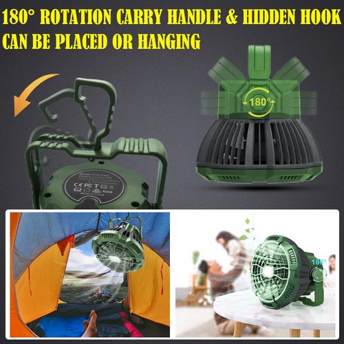 Tent Fan + Pop Up Tent, 4 Person Waterproof Tent & Rechargeable Camping Tent Fan with LED Light & Remote Control for Camping