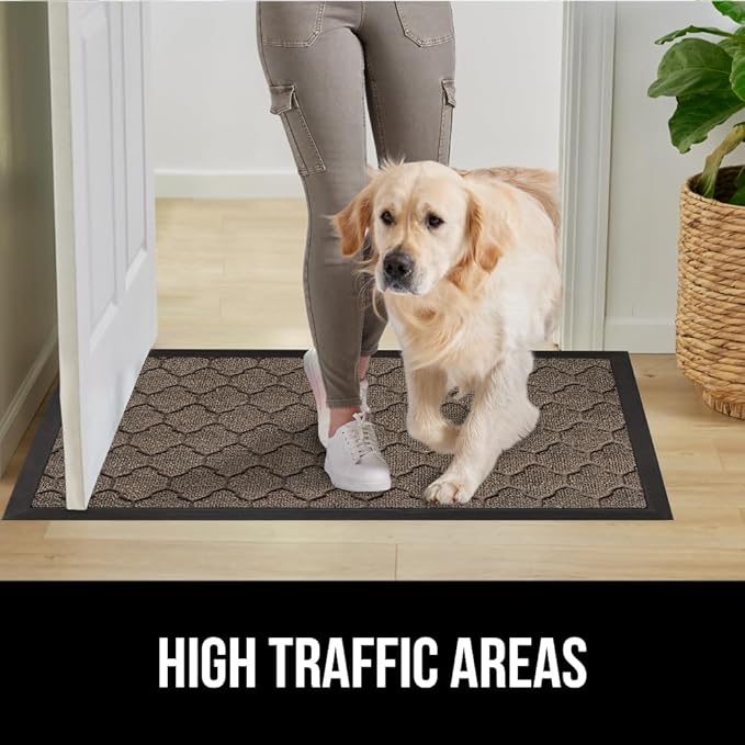 GORILLA GRIP 100% Waterproof All-Season WeatherMax Doormat, 47x35, Durable Natural Rubber, Stain and Fade Resistant, Low Profile, Indoor Outdoor Doormats, Easy Clean Patio Entry Mat, Latte Quatrefoil