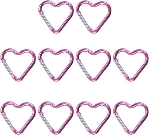 10Pcs Pink Heart-Shaped Carabiner Hooks Strong Load-Bearing Quick Link Key Holders Aluminum Material Creative Shape High Durability Camping Buckles, Accessory and Keychain Carabiners
