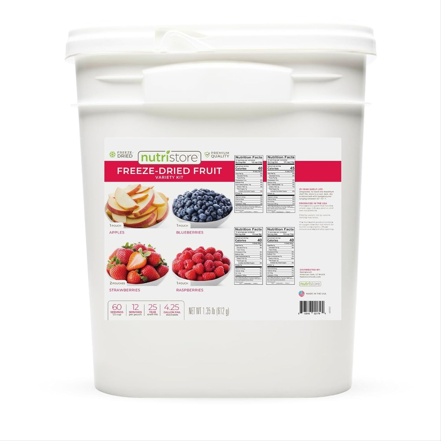 Nutristore Emergency Buckets | Premium Freeze-Dried Meats | 25-Year Shelf Life | Made in USA | Emergency Survival Food Supply | 60 Large Servings