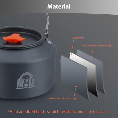 INFOOD 2.5L Camping Kettle Set - Camp Tea Coffee Pot with 2 Cups & Carrying Bag for Outdoor Camping Campfire Hiking Picnic & Backpacking, Gray