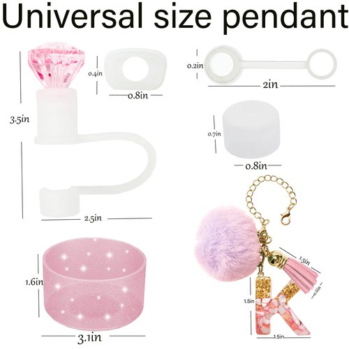 6-Pcs Stanley Cup Accessories Set,10mm Straw Topper, Letter Charms,Diamond Straw Covers,Bling Silicone Boot, Spill-Proof Compatible Stanley Cup Accessories(Pink K)