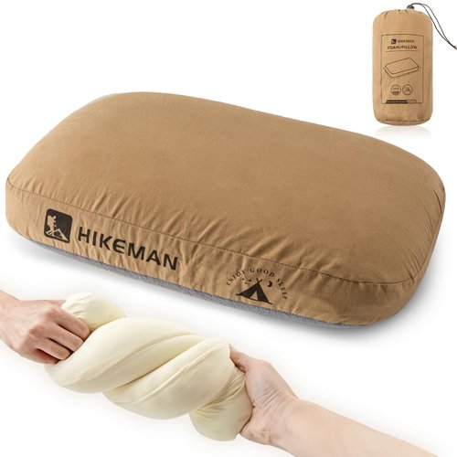 HIKEMAN Camping Memory Foam Pillow - Ultralight Travel Pillow,Backpacking Pillow with Removable Cover,Ergonomic Pillows,Neck Lumbar Support for Outdoor Camp,Sport,Hiking,Backpacking Sleep (Brown)