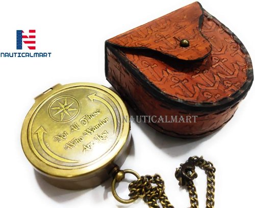 Engraved Brass Compass Gift Not All Those Who Wander are Lost Inspirational Travel Quote Compass with Leather Case for Loved Ones, Son, Father, Love, Partner, Spouse, Fiancé.