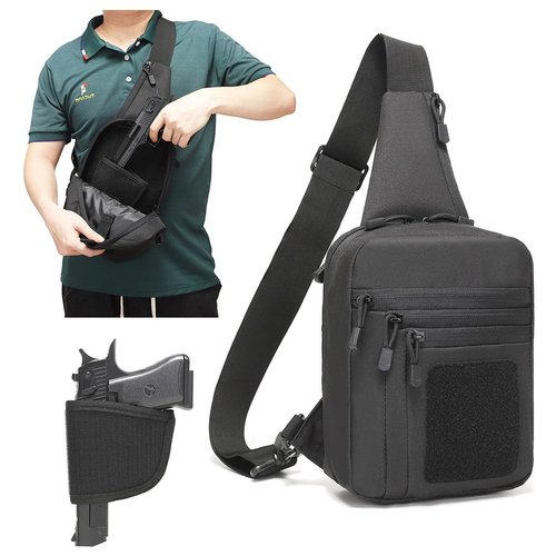 ONE WVW PIN Concealed Carry Tactical Sling Bag for Men Small Chest Daypack Gun Backpack EDC Shoulder Bag Crossbody CCW Range Bags of Pistol -Right&Left Hand Travel Sports Hiking