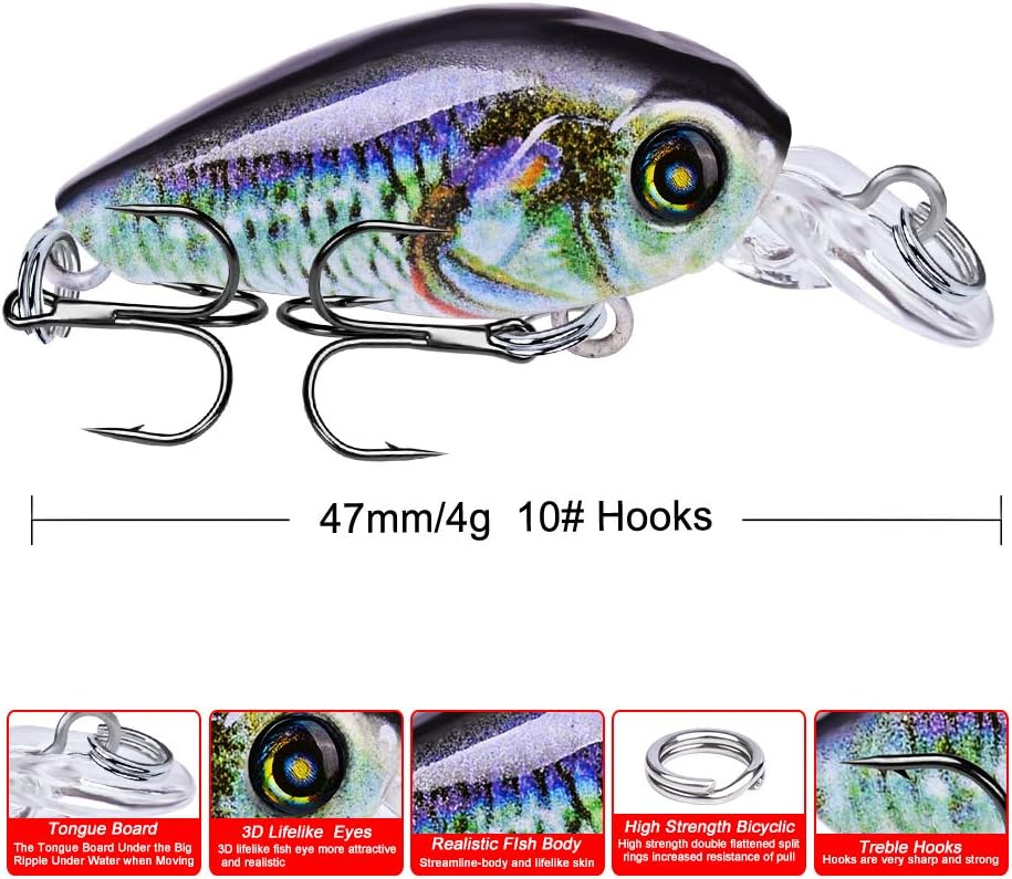 Mini Crankbait Fishing Lures Kits Swimbait Wobbler Hard Baits for Bass Trout Pike Freshwater and Saltwater 10pc-20pc/pack