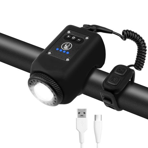Bike Horn with Light, 110 dB Bicycle 2 in 1 Electric Horn Front Headlight, USB Rechargeable, 6 Sounds and 4 Light Modes Ipx5 Bikes Accessories for Road Mountain Cycling Night Riding. (Black)