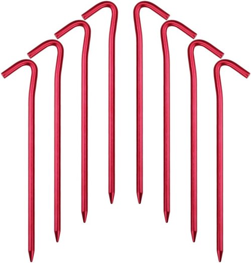 7075 Aluminum Tent Stakes 20 Pack - Ultralight 7 Inch Hook Tent Pegs with Carrying Pouch - Made for Camping Trip, Hiking and Gardening