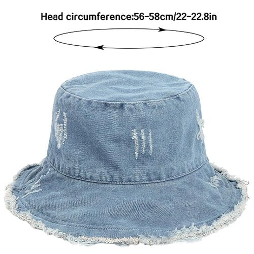XYIYI Unisex Light Blue Bucket Hat Denim Washed Fisherman Cap Beach Sun Hat