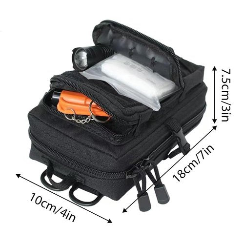 Tactical Molle Utility Pouch, Compact EDC Tool Pouch Bag Tactical Phone Pouches Medical EDC IFAK Pack Mini Waist Pouches with Two Carabiners (Black)