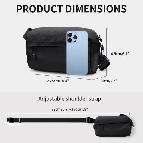 Crossbody Sling Bag for Women and Men Chest Bags Cross Body Bag for Outdoors Leisure Hiking Travel (Black)