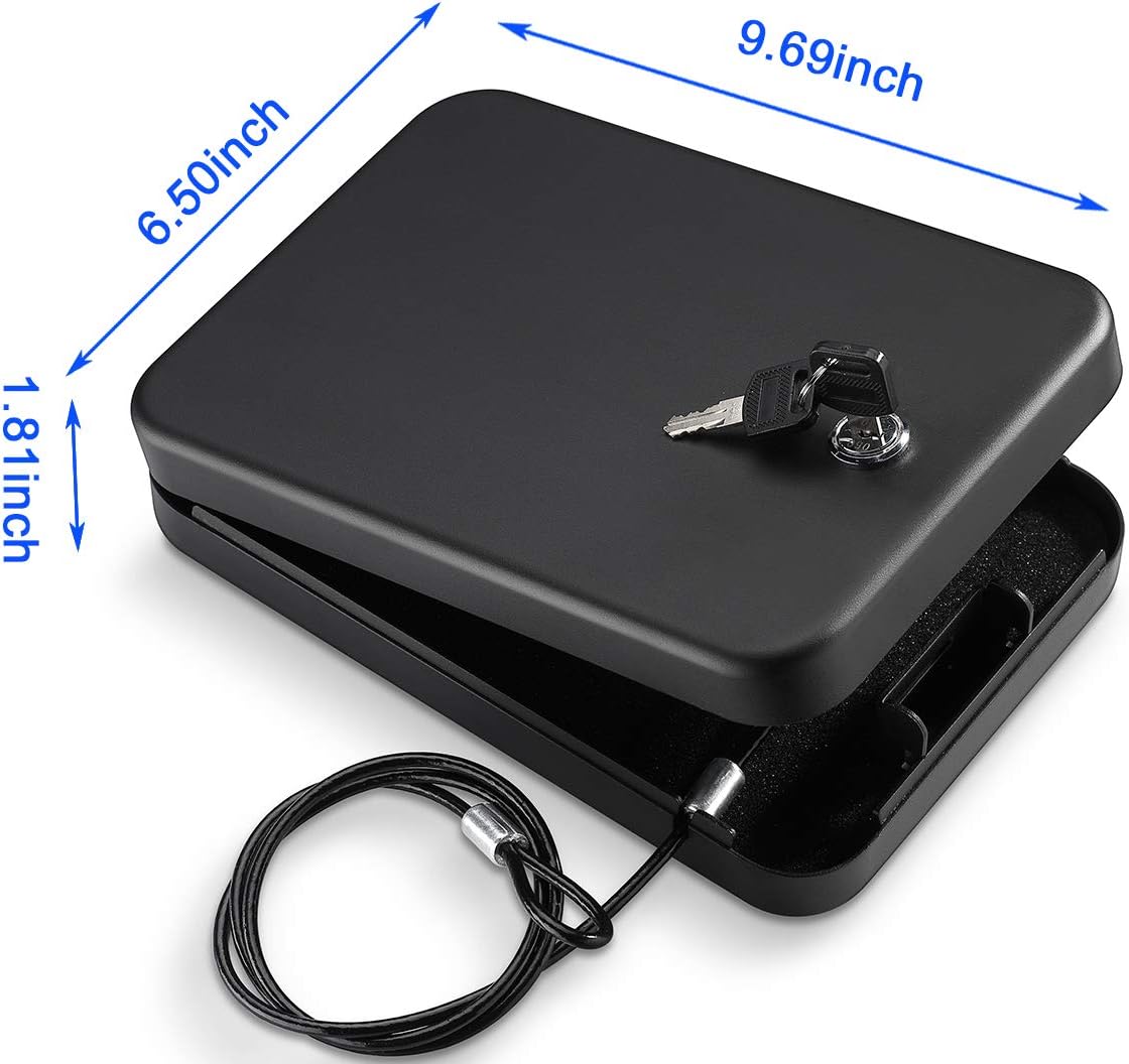 Pistol Safe, Portable Travel Gun Safe,Handgun Lock Box, Gun Safes for Cars, Black