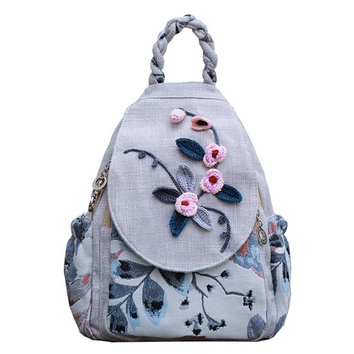 Ladies small backpack wallet, beautiful flowers summer fashion canvas leisure day ladies mini backpack, Beige