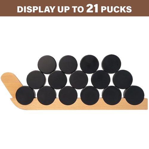 Westant Hockey Puck Display Case - 22.8" Wall Mount, Wooden Holder for 6 Pucks, Ideal Hockey Gift for Players and Fans, with Hockey Tape to Customize Your Name (6 Pucks)