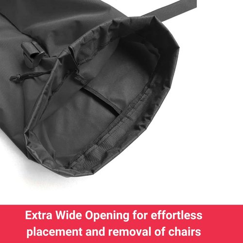 Heavy Duty Camping Chair Replacement Bag with Side Pocket, Camp Cover Bags for Carrying Folding Chairs - 48 X 11 Inches, Durable 600D Oxford Fabric, Extra Wide Mouth, Adjustable Strap (Black)