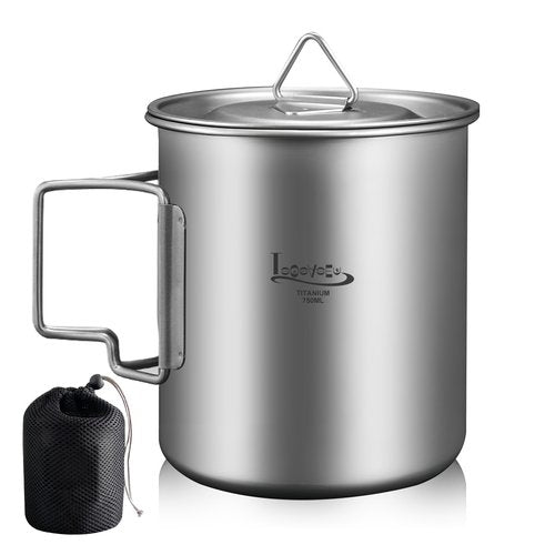 LSOSVSEU Titanium Pot with Lid, 750ML (25.4oz), Silver, Uncoated, Lightweight & Portable, Foldable Handles, Camping Cooking Pot, Includes Pot, Lid, Carry Bag
