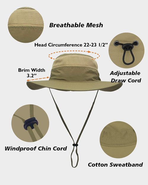 Duakrs Unisex Wide Brim Sun Hat,Outdoor UPF 50+ Waterproof Boonie Hat Summer UV Protection Sun Caps