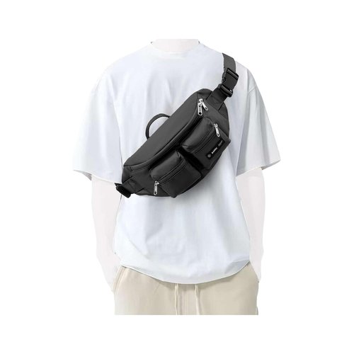 SEAFEW Black Fanny Packs for Women Men, Belt Bag with Mult Zipper Pockets, Waterproof Crossbody Bag, Fashion Waist Packs with Adjustable Long Strap for Workout Running Yoga Shopping Hiking