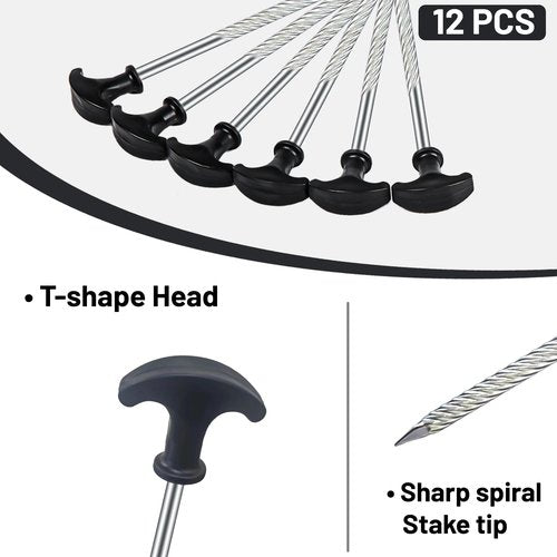 12pcs Heavy Duty Tent Stakes AVOFOREST 8 inch Tent Stakes Portable Camping Stakes for Camping Patio, Garden, Canopies, Grassland, Outdoor Black