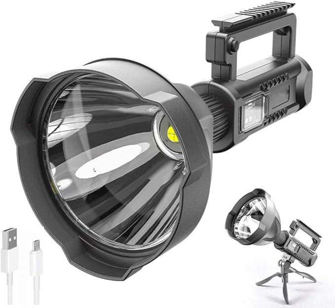 Super Bright Rechargeable Spotlight, Handheld Tactical Flashlight 4 Modes High Power Portable Waterproof LED Searchlight USB Output P90 Camping Torch for Outdoor (P90-Large Size)