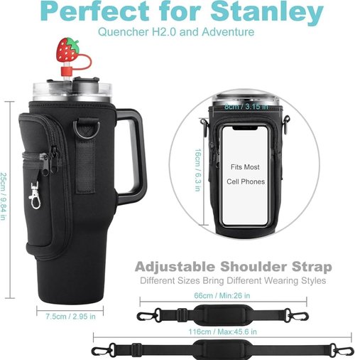 LBCB Water Bottle Holder for Stanley Cup Carrier Tumbler Bag 40oz Phone Holder Keychain Neoprene Water Bottle Pouch for Stanley Cup Accessories