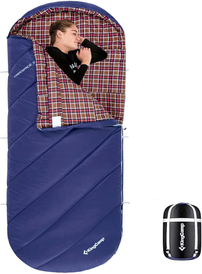 KingCamp Sleeping Bag for Adults, Cold Weather & Warm Extra Wide Big & Tall XL Portable Waterproof Flannel Sleeping Bags, Essentials Gear Accessories for Camping Backpacking Hiking Indoor & Outdoor