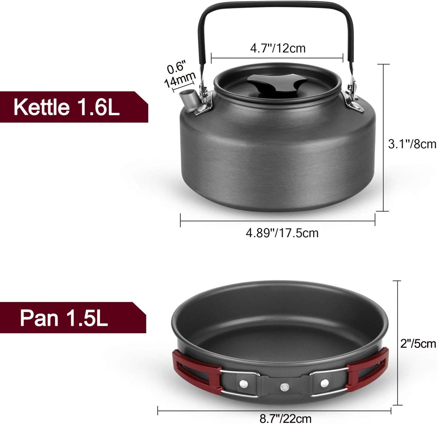 Odoland 22pcs Camping Cookware Mess Kit, Large Size Hanging Pot Pan Kettle with Base Cook Set for 4, Cups Dishes Forks Spoons Kit for Outdoor Camping Hiking Picnic
