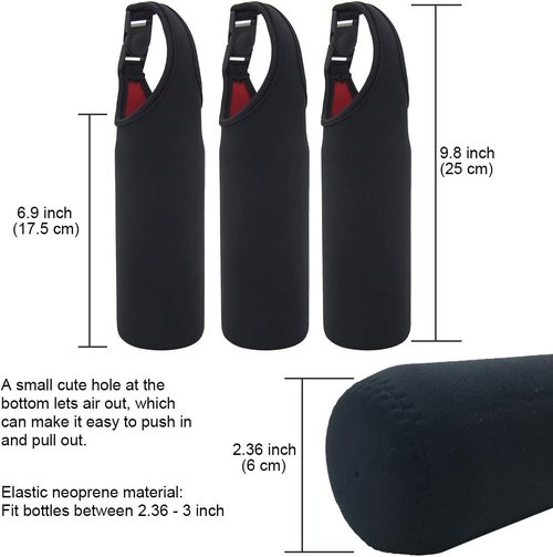 Kvvdi 3 Pack 16 oz - 21 oz Neoprene Water Bottle Sleeve 16.9oz Portable Bottle Cooler Cover Holder Strap for Outdoor