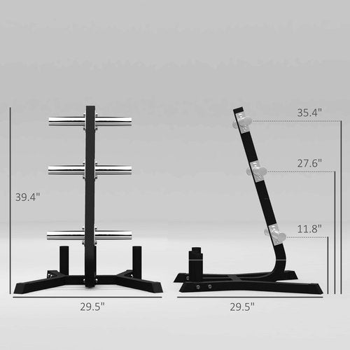 Soozier 2-inch Weight Rack for Plates and 3 Bars, Olympic Weight Tree Bumper Plate Storage Holder, 660 lbs. Capacity, Black