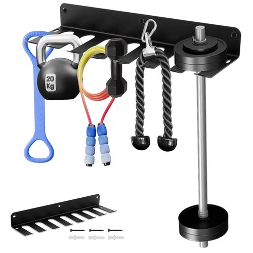 Gym Equipment Storage Rack, Barbell Holder 7 Slots Multi-Purpose Home Gym Organization Storage Wall Mount for Resistance Bands, Jump Ropes, Lifting Belt, Chains, Dumbbell