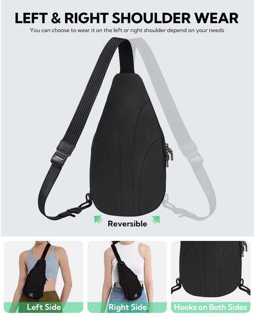 WATERFLY Small Crossbody Sling Bag: Lightweight Women Men Sling Backpack Stylish Casual Cross Body Bag Adjustable Straps Chest Bag Daypack for Shopping Hiking Travelling Black