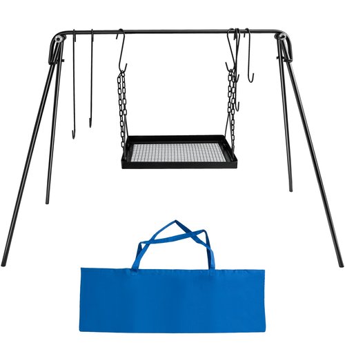 HONYTA Campfire Swing Cooking Grill Stand, Portable Hanging Cooking Rack with Collapsible Legs Adjustable Grill Grate and Hooks for Outdoor BBQ Picnic Cookware Party
