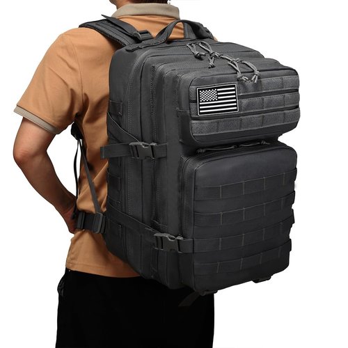 ONE WVW PIN Tactical Backpack for Men Bug Out Bag Army Pack Rucking Backpacks 45L MOLLE Military 3 Day Hiking Treeking Rucksack(Black Camo)