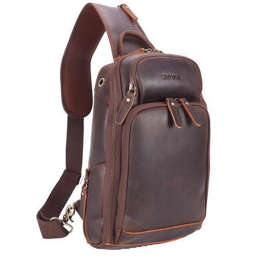 STAR VISTA Caracalla Full Grain Leather Sling Bag, Crossbody Chest Bag, Minimalist Design, Casual Daypack, YKK Zippers (Small (11" Tablet))