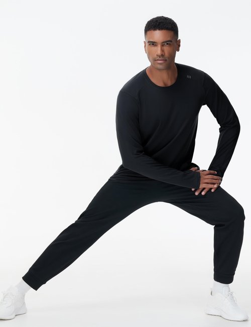 THE GYM PEOPLE Men's Long Sleeve Workout Shirts Moisture Wicking Athletic Running Tee Tops with Thumb Holes Black