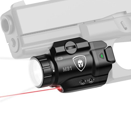 WARRIORLAND MB1 Compact Pistol Light, Fits G17 /G19 /G19X /G2C /M&P 9 /Hellcat Pro/1911 and Other 100+ Models, 500 Lumens Universal Rail Mounted Tactical Weapon Light with Laser LED, Power Indicator