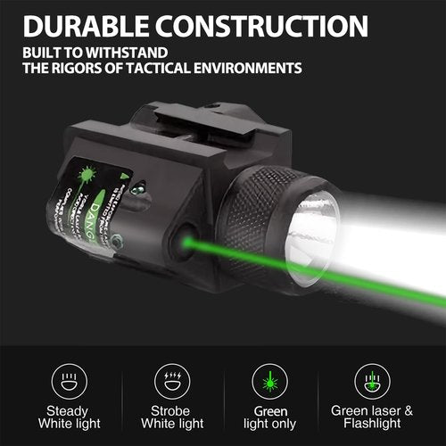 ZORVEX Tactical LED Flashlight with Green Lase, Rechargeable 600 Lumen Green Laser Tactical Flashlight - Dual Modes with Picatinny Rail Mount, Class IIIA