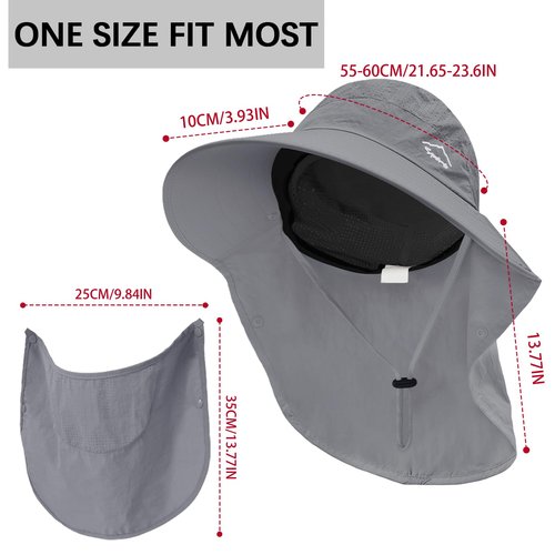 Rosoz Sun Hat for Men Women with Neck Flap,Wide Brim UPF50+ Fishing Hat with Detachable Face Cover Outdoor Sun Protection Hat