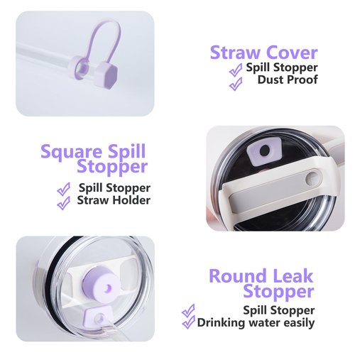 DUNLAGUE 2 Sets of Spill Stoppers and 2PCS Silicone Boots with 3PCS Straw Covers for Stanley Quencher H2.0 20oz 30oz 40oz Orchid