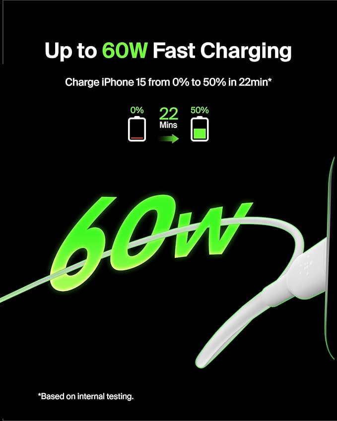 Belkin USB-C to USB-C Fast Charging Cable (1M/3.3ft) for iPhone 16, iPhone 16 Pro, iPhone 16 Pro Max, iPhone 16 Plus, Galaxy S25, S24, Note, Pixel, iPad Pro, Nintendo Switch 2, Carplay & More - White