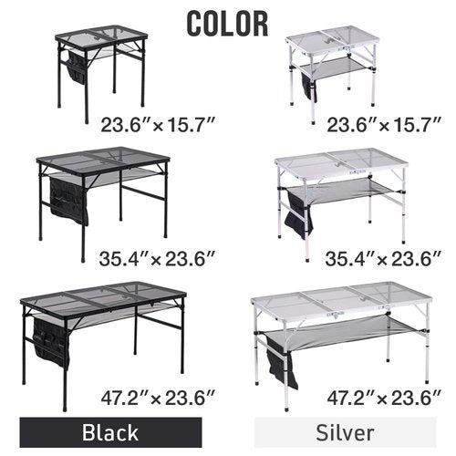 Japard Folding Grill Table, 2 x 1.3 FT Lightweight Height Adjustable Aluminum Table with Mesh Desktop and Mesh Bag for Outdoor Camping Picnic BBQ (Silver, small (23" x 15"))