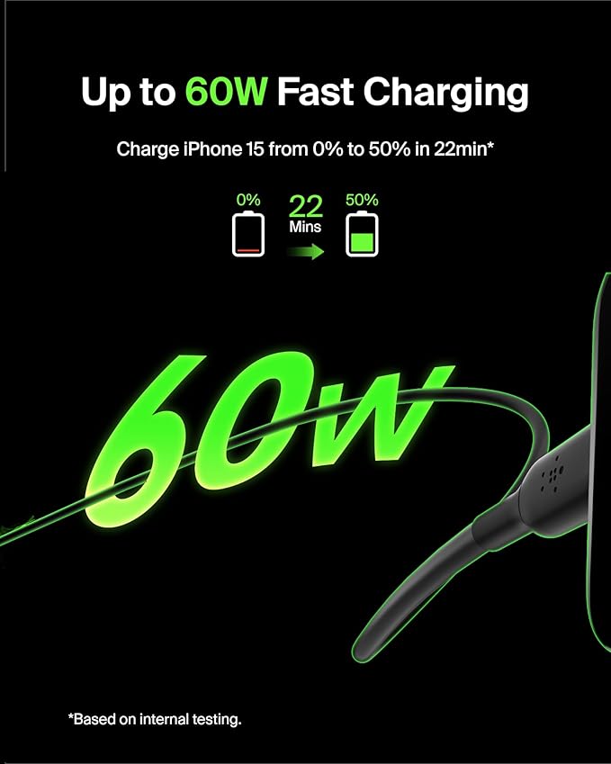 Belkin BoostCharge USB-C to USB-C Cable (1M/3.3ft) Fast Charging Cable for iPhone 16, iPhone 16 Pro, Nintendo Switch 2, Galaxy S25, S24, Pixel, iPad Pro, Carplay & More- Black (2-Pack)